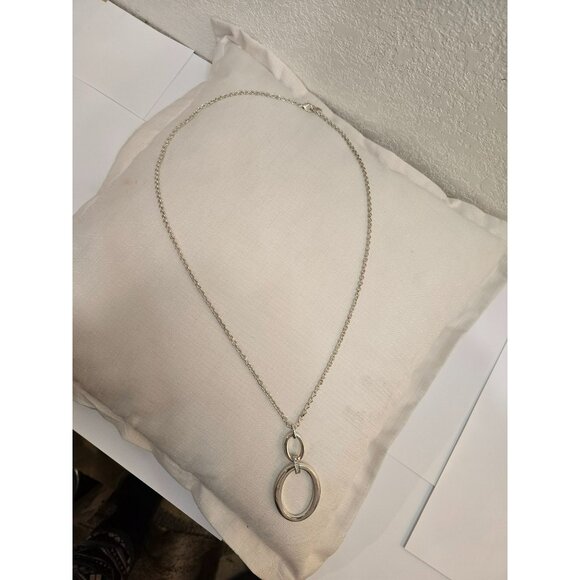 Alfani Oval Silver Toned Pendant Rhinestone Statement Necklace 32" Chain - Picture 2 of 7